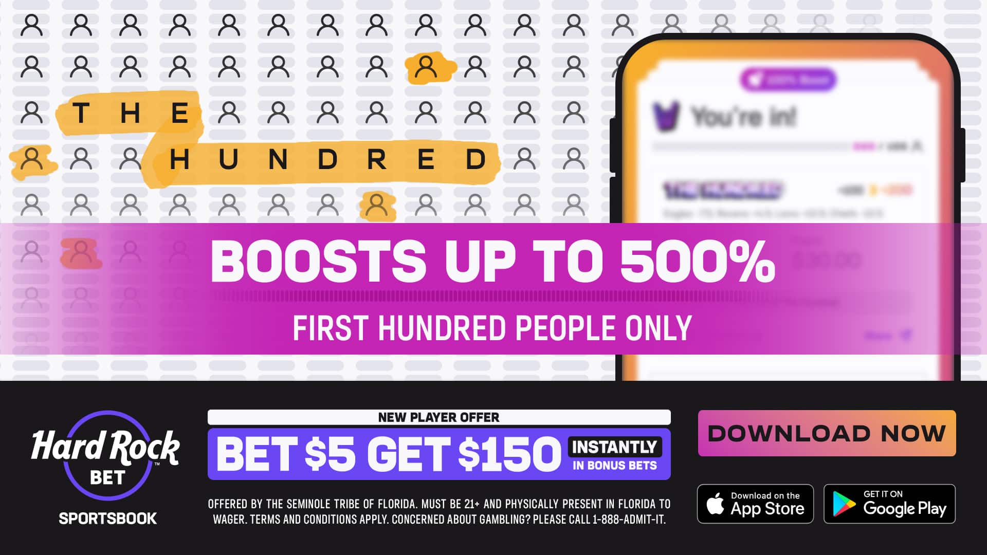 Screenshot of The Hundred, the newest sportsbook promotion available at Hard Rock Bet