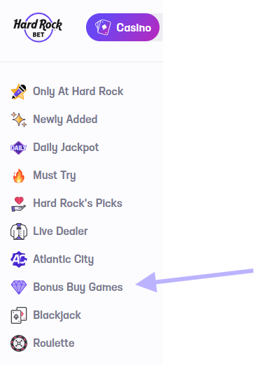 bonus buy slots on the hard rock app sidebar