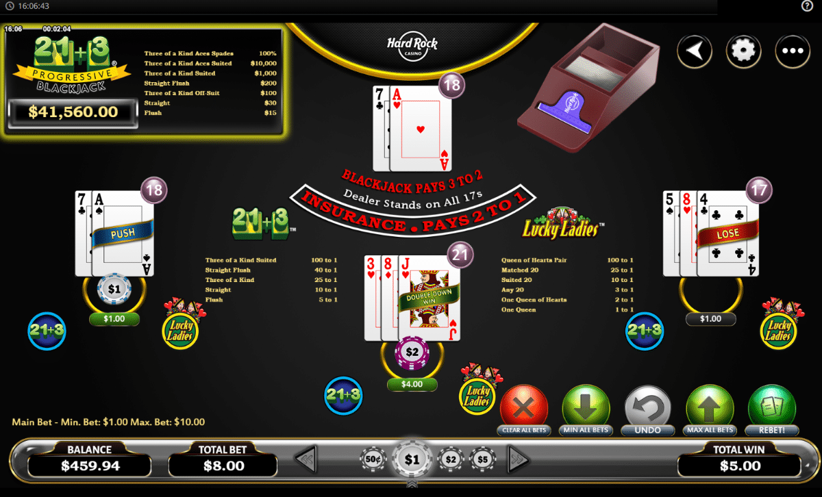 21+3 and Lucky Ladies Hard Rock Blackjack