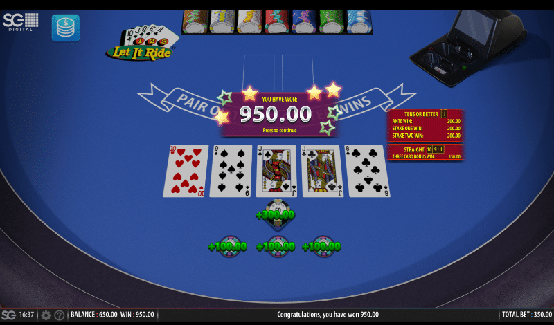 $950 win at Let it ride