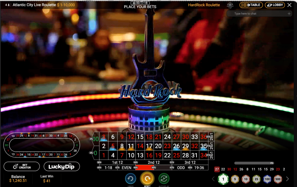 AC Live roulette Hard Rock Bet
