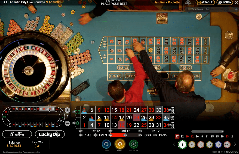 Hard Rock Bet AC Live roulette top view
